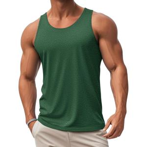 imageMAGCOMSEN Mens Workout Tank Tops Undershirt Cotton Muscle Athletic Sleeveless Shirts for Gym20dark Green