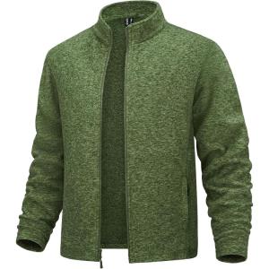 imageMAGCOMSEN Mens Zip Up Sweatshirt Casual Fleece Jacket with Zipper Pockets and Stand CollarArmy Green