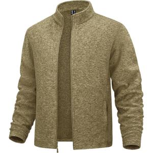 imageMAGCOMSEN Mens Zip Up Sweatshirt Casual Fleece Jacket with Zipper Pockets and Stand CollarBrown