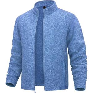 imageMAGCOMSEN Mens Zip Up Sweatshirt Casual Fleece Jacket with Zipper Pockets and Stand CollarGrey Blue