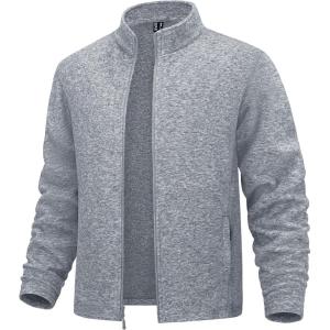imageMAGCOMSEN Mens Zip Up Sweatshirt Casual Fleece Jacket with Zipper Pockets and Stand CollarLight Grey