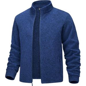 imageMAGCOMSEN Mens Zip Up Sweatshirt Casual Fleece Jacket with Zipper Pockets and Stand CollarMedium Blue