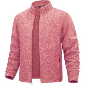 imageMAGCOMSEN Mens Zip Up Sweatshirt Casual Fleece Jacket with Zipper Pockets and Stand CollarPink