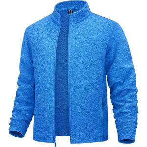 imageMAGCOMSEN Mens Zip Up Sweatshirt Casual Fleece Jacket with Zipper Pockets and Stand CollarSea Blue