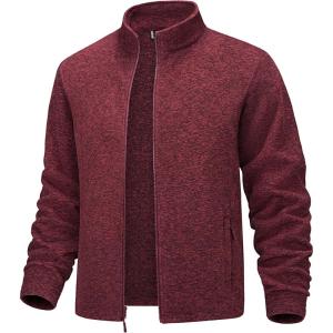 imageMAGCOMSEN Mens Zip Up Sweatshirt Casual Fleece Jacket with Zipper Pockets and Stand CollarWine Red