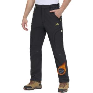 imageMAGCOMSEN Snow Pants for Men Water Resistant Fleece Lined 5 Zipper Pockets Winter Snowboard Hiking Insulated Ski PantsBlack