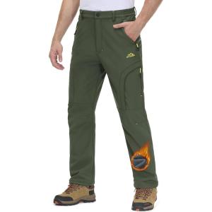 imageMAGCOMSEN Snow Pants for Men Water Resistant Fleece Lined 5 Zipper Pockets Winter Snowboard Hiking Insulated Ski PantsGreen