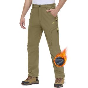 imageMAGCOMSEN Snow Pants for Men Water Resistant Fleece Lined 5 Zipper Pockets Winter Snowboard Hiking Insulated Ski PantsKhaki