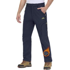 imageMAGCOMSEN Snow Pants for Men Water Resistant Fleece Lined 5 Zipper Pockets Winter Snowboard Hiking Insulated Ski PantsNavy