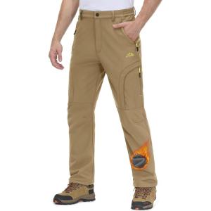 imageMAGCOMSEN Snow Pants for Men Water Resistant Fleece Lined 5 Zipper Pockets Winter Snowboard Hiking Insulated Ski PantsSand