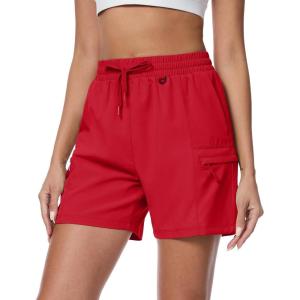 imageMAGCOMSEN Womens 5quot Hiking Cargo Shorts UPF 50 Lightweight Quick Dry Summer Golf Athletic Casual Shorts 4 PocketsRed