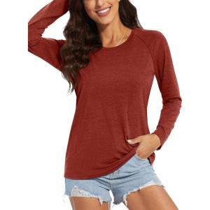 imageMAGCOMSEN Womens Long Sleeve Shirts UPF 50 Workout Tops Sun Protection Athletic Running Swim Rash GuardDark Orange