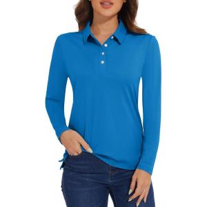 imageMAGCOMSEN Womens Polo Shirts Long Sleeve Golf T Shirt Quick Dry UPF 50 Sun Protection Lightweight Athletic Tennis ShirtsBlue Green