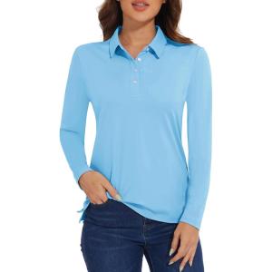 imageMAGCOMSEN Womens Polo Shirts Long Sleeve Golf T Shirt Quick Dry UPF 50 Sun Protection Lightweight Athletic Tennis ShirtsWaterfall Blue