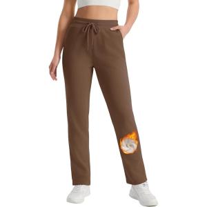 imageMAGCOMSEN Womens Sherpa Lined Sweatpants Winter Warm Fleece Pants Water Resistant Heavy Insulated Thermal Pants OutdoorBrown
