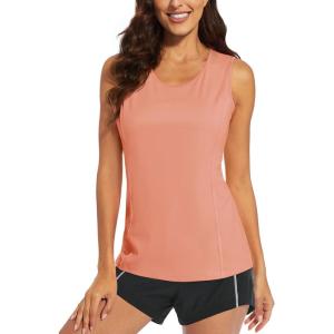 imageMAGCOMSEN Womens Sleeveless Workout Shirts UPF 80 Dry Fit Running Wicking Tank Tops Athletic Gym SummerApricot