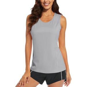 imageMAGCOMSEN Womens Sleeveless Workout Shirts UPF 80 Dry Fit Running Wicking Tank Tops Athletic Gym SummerLight Grey