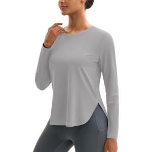 imageMAGCOMSEN Womens Sun Shirts SPF Long Sleeve Workout Tops Athletic UV Protection UPF 80 Quick Dry T ShirtBrilliant Grey