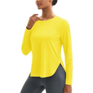 imageMAGCOMSEN Womens Sun Shirts SPF Long Sleeve Workout Tops Athletic UV Protection UPF 80 Quick Dry T ShirtYellow