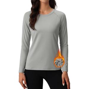 imageMAGCOMSEN Womens Thermal Shirts Fleece Pullover Long Sleeve Undershirt Tops Warm Workout Winter Base LayerLight Grey