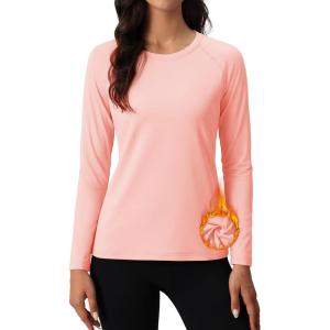 imageMAGCOMSEN Womens Thermal Shirts Fleece Pullover Long Sleeve Undershirt Tops Warm Workout Winter Base LayerLight Pink