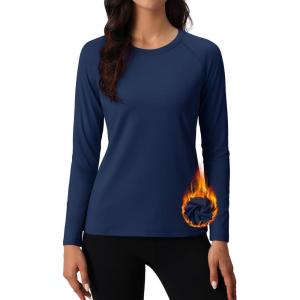 imageMAGCOMSEN Womens Thermal Shirts Fleece Pullover Long Sleeve Undershirt Tops Warm Workout Winter Base LayerNavy Blue