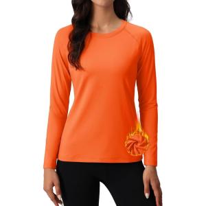 imageMAGCOMSEN Womens Thermal Shirts Fleece Pullover Long Sleeve Undershirt Tops Warm Workout Winter Base LayerOrange