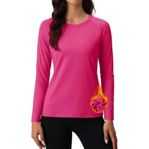 imageMAGCOMSEN Womens Thermal Shirts Fleece Pullover Long Sleeve Undershirt Tops Warm Workout Winter Base LayerRose