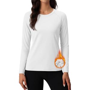 imageMAGCOMSEN Womens Thermal Shirts Fleece Pullover Long Sleeve Undershirt Tops Warm Workout Winter Base LayerWhite