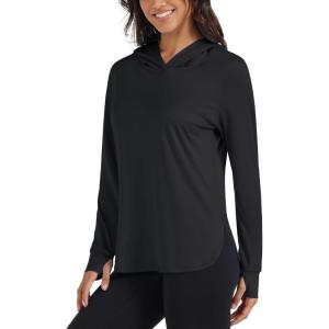 imageMAGCOMSEN Womens UPF 80 Sun Protection Hoodie Long Sleeve Hiking Fishing Lightweight UV Rashguard with Thumb HoleBlack