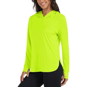imageMAGCOMSEN Womens UPF 80 Sun Protection Hoodie Long Sleeve Hiking Fishing Lightweight UV Rashguard with Thumb HoleF Green