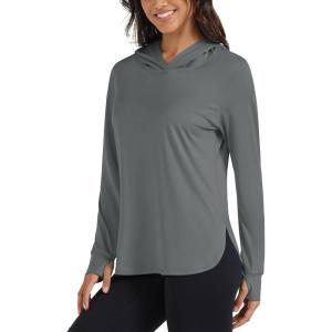 imageMAGCOMSEN Womens UPF 80 Sun Protection Hoodie Long Sleeve Hiking Fishing Lightweight UV Rashguard with Thumb HoleGrey