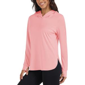 imageMAGCOMSEN Womens UPF 80 Sun Protection Hoodie Long Sleeve Hiking Fishing Lightweight UV Rashguard with Thumb HoleLight Pink