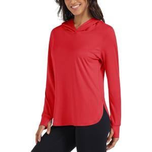 imageMAGCOMSEN Womens UPF 80 Sun Protection Hoodie Long Sleeve Hiking Fishing Lightweight UV Rashguard with Thumb HoleTomato Red