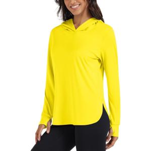 imageMAGCOMSEN Womens UPF 80 Sun Protection Hoodie Long Sleeve Hiking Fishing Lightweight UV Rashguard with Thumb HoleYellow