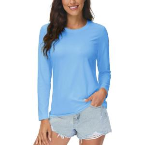 imageMAGCOMSEN Womens UPF 80 Workout Shirts Long Sleeve Atheltic TShirt Quick Dry Rash Guard Swim TopsCascade Blue