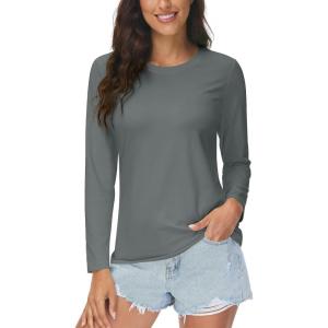 imageMAGCOMSEN Womens UPF 80 Workout Shirts Long Sleeve Atheltic TShirt Quick Dry Rash Guard Swim TopsGrey