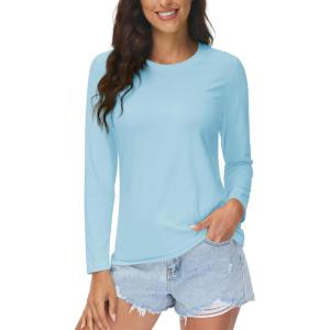 imageMAGCOMSEN Womens UPF 80 Workout Shirts Long Sleeve Atheltic TShirt Quick Dry Rash Guard Swim TopsLight Lake Blue