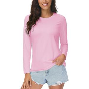 imageMAGCOMSEN Womens UPF 80 Workout Shirts Long Sleeve Atheltic TShirt Quick Dry Rash Guard Swim TopsLight Pink