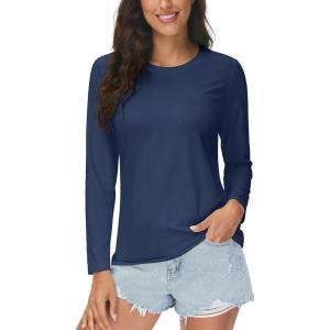 imageMAGCOMSEN Womens UPF 80 Workout Shirts Long Sleeve Atheltic TShirt Quick Dry Rash Guard Swim TopsNavy Blue