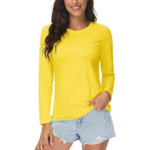 imageMAGCOMSEN Womens UPF 80 Workout Shirts Long Sleeve Atheltic TShirt Quick Dry Rash Guard Swim TopsYellow