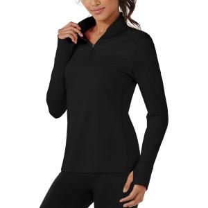 imageTACVASEN Womens Fleece Pullover Quarter Zip Sweatshirt Thermal Shirts Long Sleeve Athletic TopsBlack