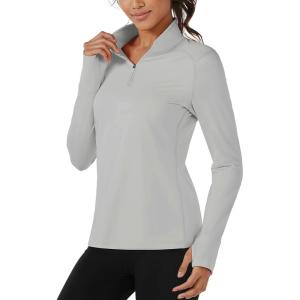 imageTACVASEN Womens Fleece Pullover Quarter Zip Sweatshirt Thermal Shirts Long Sleeve Athletic TopsLight Grey