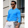 imageMAGCOMSEN Mens Long Sleeve Shirts Cotton Crew Neck T Shirt Solid Casual Shirt Lightweight Work Tee ShirtsAzure Blue