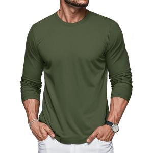 imageMAGCOMSEN Mens Long Sleeve Shirts Cotton Crew Neck T Shirt Solid Casual Shirt Lightweight Work Tee ShirtsArmy Green