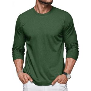 imageMAGCOMSEN Mens Long Sleeve Shirts Cotton Crew Neck T Shirt Solid Casual Shirt Lightweight Work Tee ShirtsDark Green