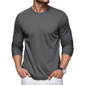imageMAGCOMSEN Mens Long Sleeve Shirts Cotton Crew Neck T Shirt Solid Casual Shirt Lightweight Work Tee ShirtsDark Heather