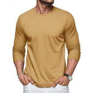 imageMAGCOMSEN Mens Long Sleeve Shirts Cotton Crew Neck T Shirt Solid Casual Shirt Lightweight Work Tee ShirtsEarthy Yellow