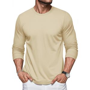 imageMAGCOMSEN Mens Long Sleeve Shirts Cotton Crew Neck T Shirt Solid Casual Shirt Lightweight Work Tee ShirtsLight Apricot