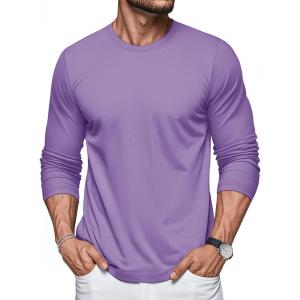 imageMAGCOMSEN Mens Long Sleeve Shirts Cotton Crew Neck T Shirt Solid Casual Shirt Lightweight Work Tee ShirtsLight Purple